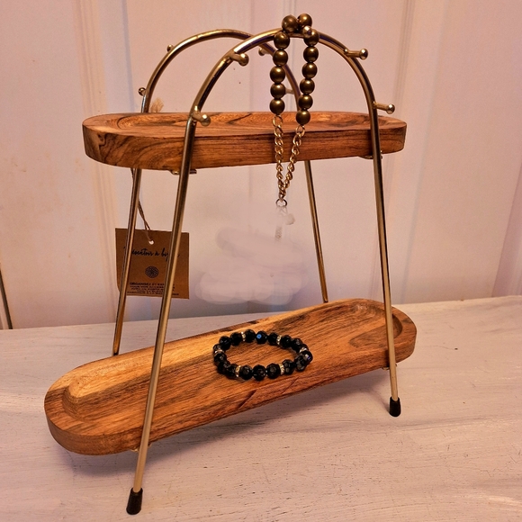 Jewelry Display Stand Wood Gold Metal Organizer Hanging Hooks Necklace Holder - Picture 3 of 10